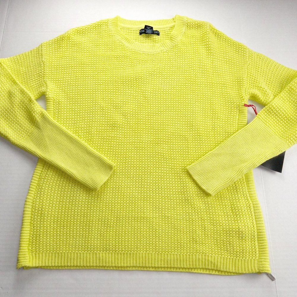 Cynthia Rowley Women's Crewneck Pullover Sweater Size Small Yellow Open Knit
